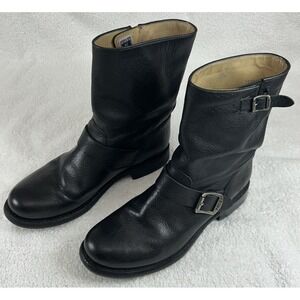 Frye Wmns Veronica Short Black Leather Pull On Moto Biker Boots w/Buckles 9B EUC
